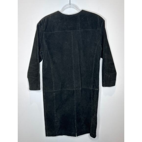 1990s Margaret Godfrey Suede Leather Black Minimalist Dress Size 6 - Picture 4 of 14